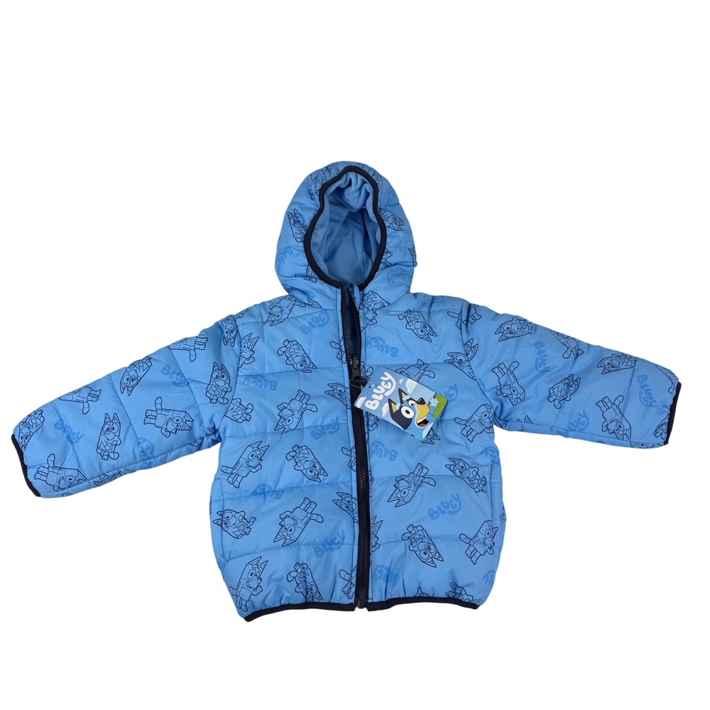 Bluey Puffer Jacket Kids Size 3T Coat Reversible Fleece Lined Hooded Warm Winter